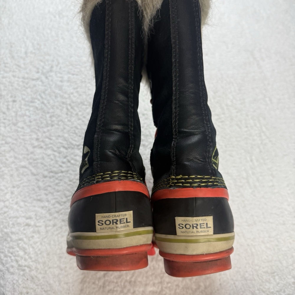 Sorel Joan of Artic Waterproof Boots Orange Black Faux Fur‎ size 5 Youth/ 7 WMN - Picture 7 of 12